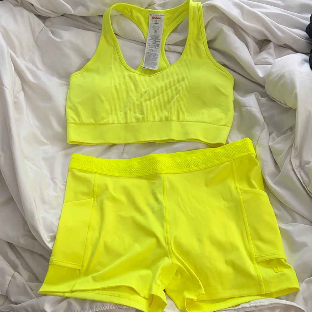Wilson Bright Yellow Sports Bra and Shorts
